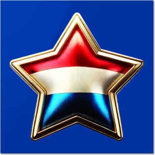Netherlands Pride - Shiny Red, White & Blue Flag Star Design Posters and Art